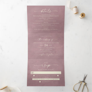 Invitación Tríptica Ophelia Dusty Pink Cottagecore Floral Boda