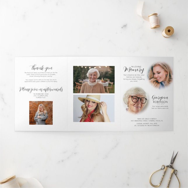 Invitación Tríptica Orden funeral de servicio | Antes y después de Pho (Exterior)