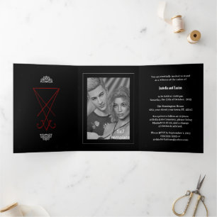 Invitación Tríptica Ornate Lucifer Sigil Satanic Boda