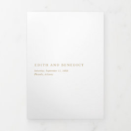 Invitación Tríptica Oro minimalista Código QR Foto Boda moderno