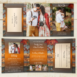 Invitación Tríptica Otoño deja Boda industrial