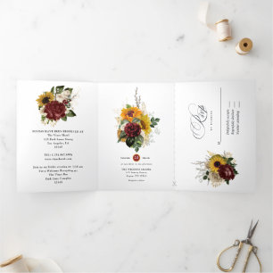 Invitación Tríptica Otoño Rústico - Boda Floral de Otoño