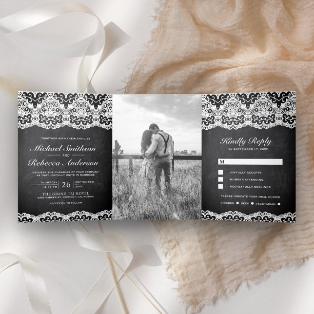Invitación Tríptica País de pizarra negra encaja todo en un Boda (Subido por el creador)