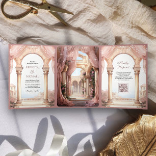 Invitación Tríptica Palacio de Cuento de Hadas Soñador Rosa Polvorient