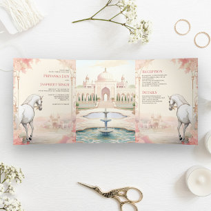 Invitación Tríptica Palacio Real Indio Boda India Todo en Uno