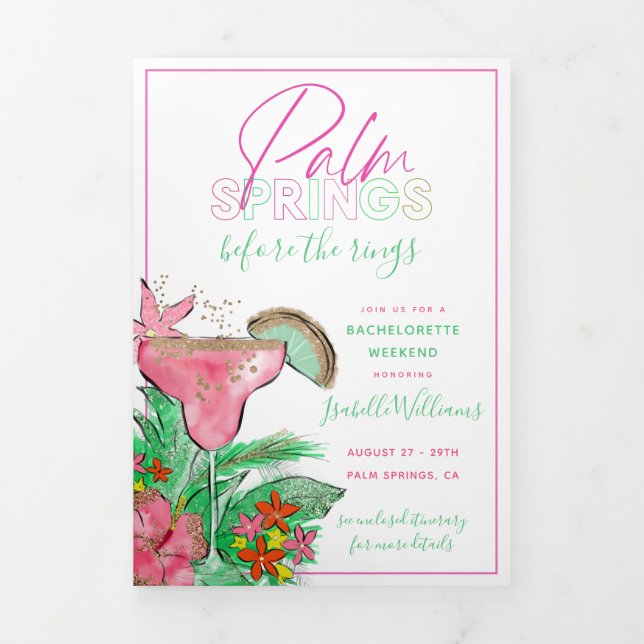 Invitación Tríptica Palm Springs Bachelorette Itinerary Tri-Fold Invi (Foto de portada)