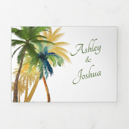 Invitación Tríptica Palm Tree Beach Wedding Tri-Fold