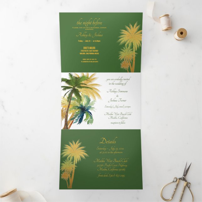 Invitación Tríptica Palm Tree Beach Wedding Tri-Fold (Interior)