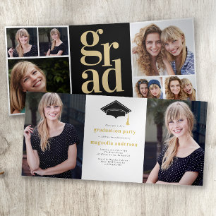 Invitación Tríptica Partido de Graduación de Fotos de Oro Negro