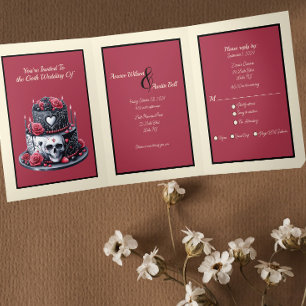 Invitación Tríptica Pastel de Boda rojo y negro gótico