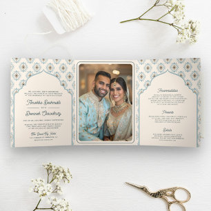 Invitación Tríptica Pastel de crema azul en un Boda indio