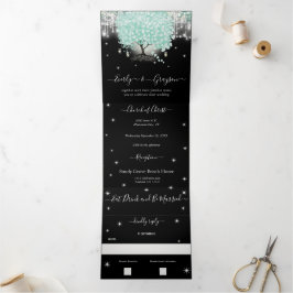 Invitación Tríptica Pastel Mint Green sobre el Boda de la hoja del cor