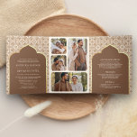 Invitación Tríptica Patrón beige marrón todo en un Boda indio<br><div class="desc">Sorprenda a sus invitados con esta tradicional invitación de boda india con un hermoso fondo étnico con un arco de estilo indio. Simplemente agregue los detalles de su evento en esta plantilla fácil de usar para convertirla en una invitación única.</div>