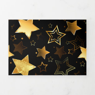 Invitación Tríptica Patrón continuo con estrellas doradas