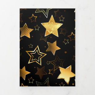 Invitación Tríptica Patrón continuo con estrellas doradas