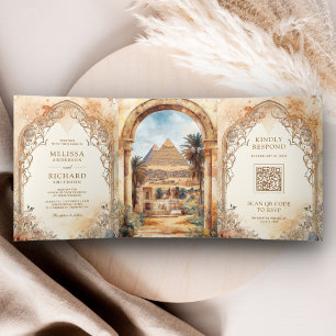 Invitación Tríptica Pirámides Egipcias Antiguas Arco Todo en Uno Boda