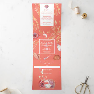 Invitación Tríptica Playa de Coral y Marejadas todo en un Boda
