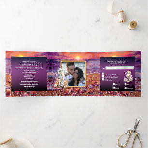 Invitación Tríptica Playa de la puesta de sol de la isla tropical del