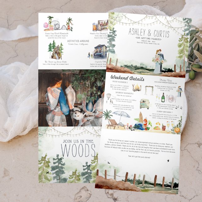 Invitación Tríptica Playa de Westcoast Forest | Boda ilustrado (Subido por el creador)