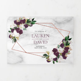 Invitación Tríptica Pluma de Mármol Geométrica de Cobre Floral de Borg
