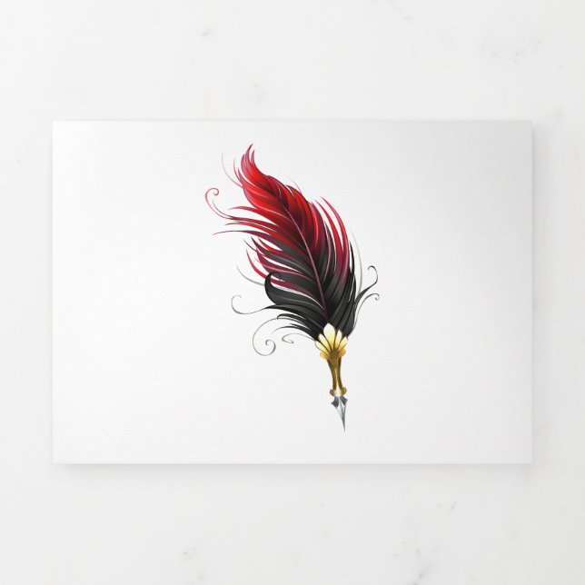 Invitación Tríptica Pluma de plumas rojas con nido de oro (Foto de portada)