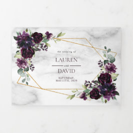 Invitación Tríptica Pluma Purple Gold Geométrica Foto de Mármol