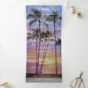 Invitación Tríptica Puesta de sol de palmera tropical