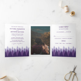 Invitación Tríptica Purple Forest Range Woodland Boda Suite