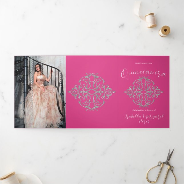 Invitación Tríptica Purpurina Quinceanera (Exterior)