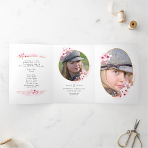 Invitación Tríptica Quinceañera de cerezo rosa en flor Tri-Fold