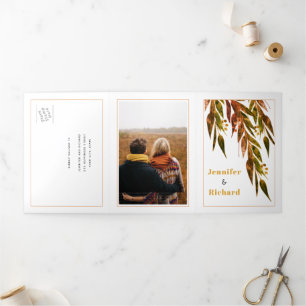 Invitación Tríptica Rama de eucalipto en colores de otoño boda