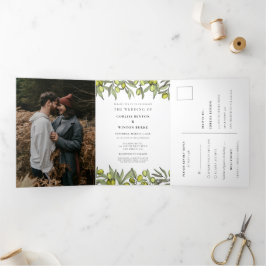 Invitación Tríptica Rama de oliva moderna Todo en un boda