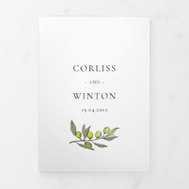 Invitación Tríptica Rama de oliva moderna Todo en un boda