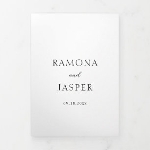 Invitación Tríptica Ramona Boda elegante minimalista en blanco y negro