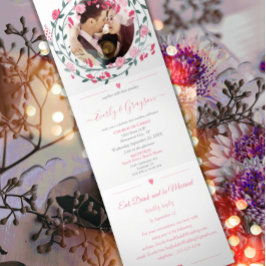 Invitación Tríptica Raspberry Sorbet Pink Peony Floral Boda TriFol