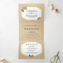 Relieve metalizado dorado polígono conchas y boda