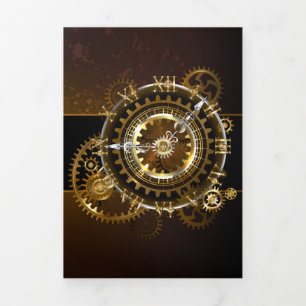 Invitación Tríptica Reloj de vapor con engranajes antiguos