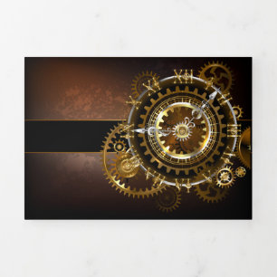 Invitación Tríptica Reloj de vapor con engranajes antiguos