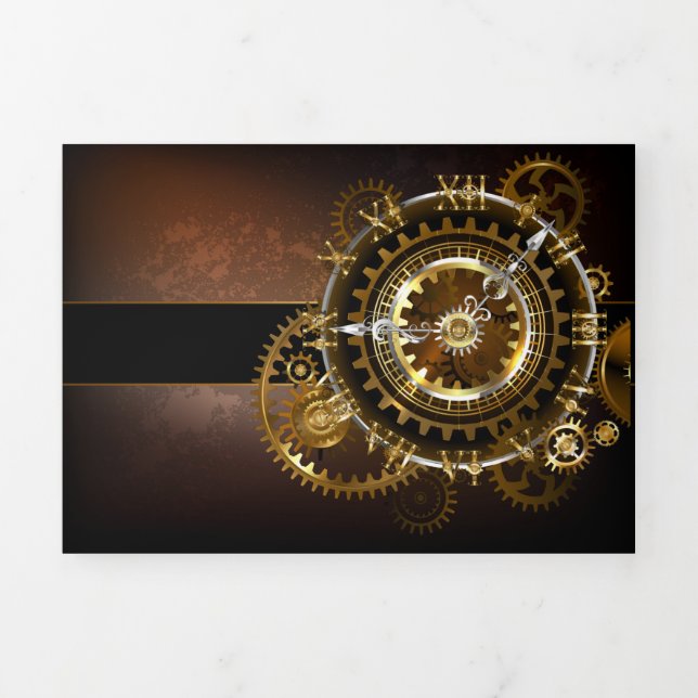 Invitación Tríptica Reloj de vapor con engranajes antiguos (Foto de portada)