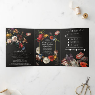 Invitación Tríptica Rembrandt Floral Dark & Moody Boda