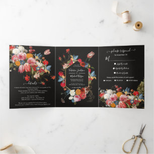 Invitación Tríptica Rembrandt Floral Dark & Moody Boda Kessel