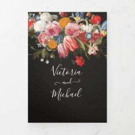Invitación Tríptica Rembrandt Floral Dark & Moody Boda Kessel