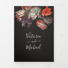 Invitación Tríptica Rembrandt Floral Dark & Moody Boda Tri-Fold Inv