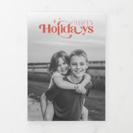 Invitación Tríptica Retro Balck and White Photo Collage Christmas