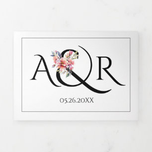 Invitación Tríptica Rhododendron, et y iniciales de boda