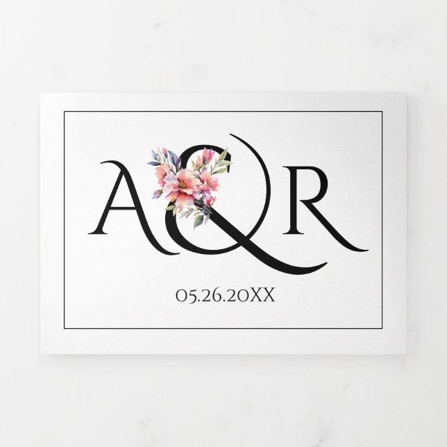 Invitación Tríptica Rhododendron, et y iniciales de boda (Foto de portada)