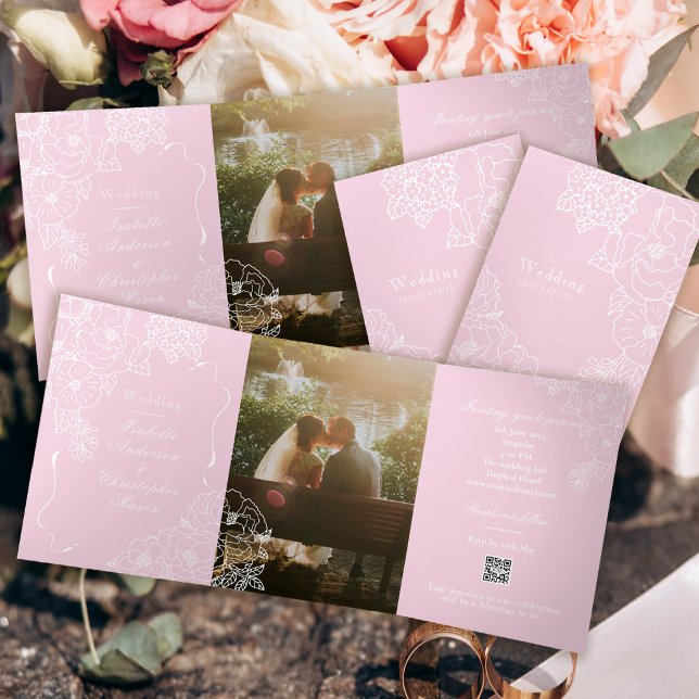 Invitación Tríptica Romantic Wedding Peonies Delicate Blush Pink (Subido por el creador)