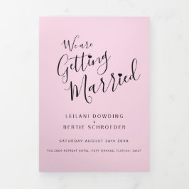 Invitación Tríptica Rosa, blanco negro, boda de corazón todo en uno