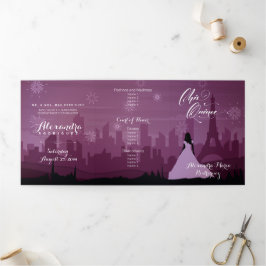 Invitación Tríptica Rosa Borgoña Rosa París Fuegos artificiales Quince