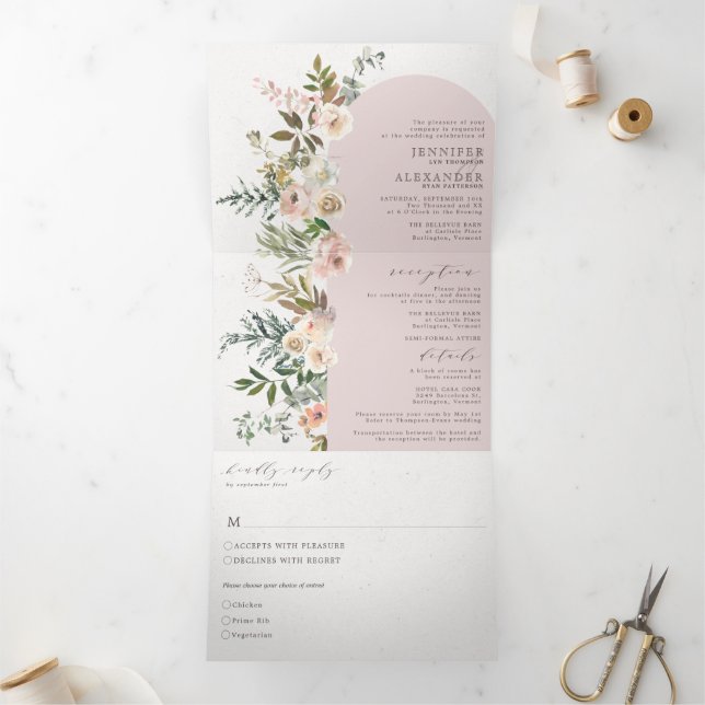Invitación Tríptica Rosa con polvo floral todo en un triple giro Boda (Interior)
